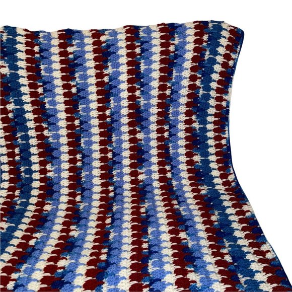 Handmade Hand Crafted Patriotic USA Striped Crocheted Blanket Throw 51x44 - Picture 8 of 10
